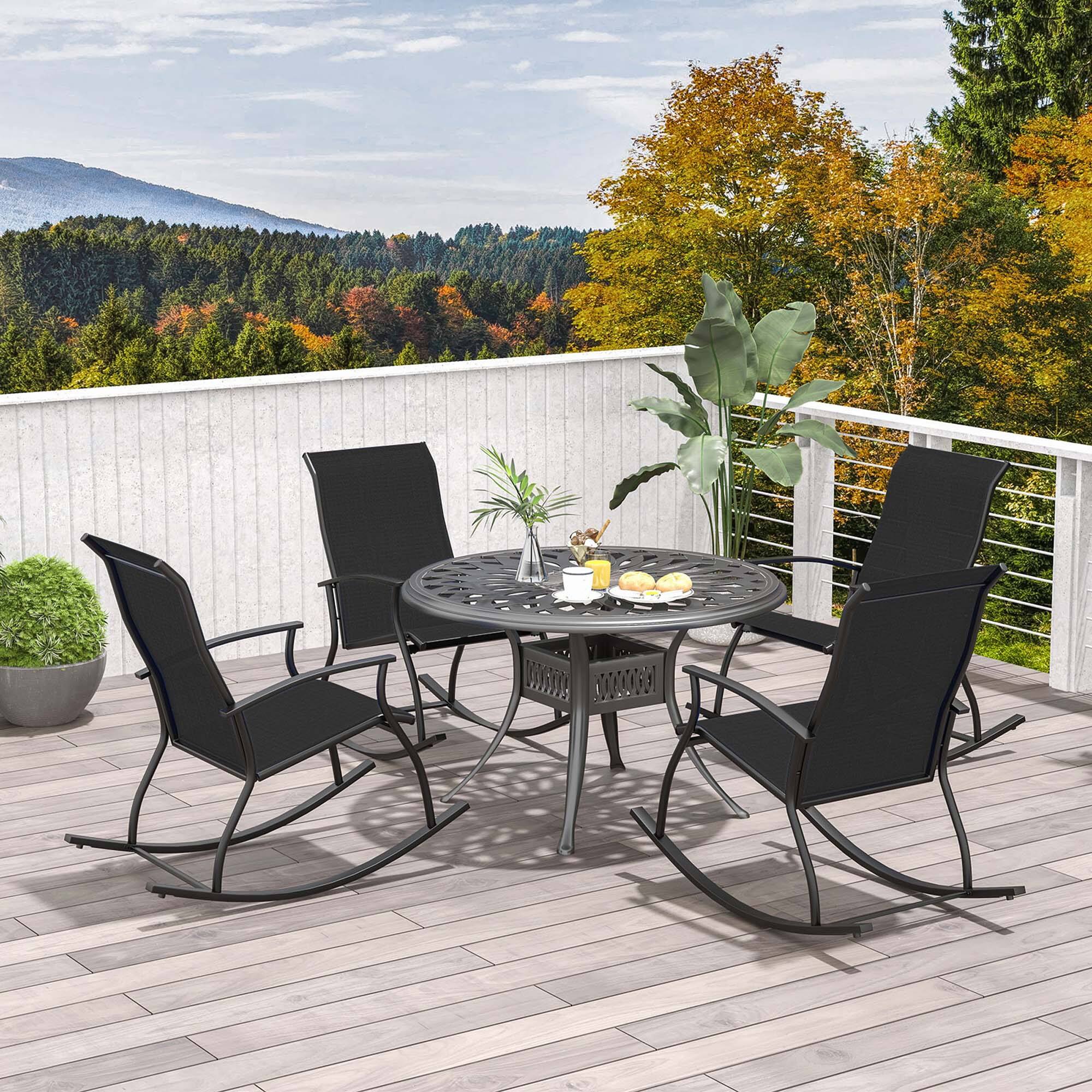 Alt View 1. Costway - Costway 4 PCS Outdoor Rocking Chairs with Breathable Backrest Smooth Safe Rocking Design - Black.