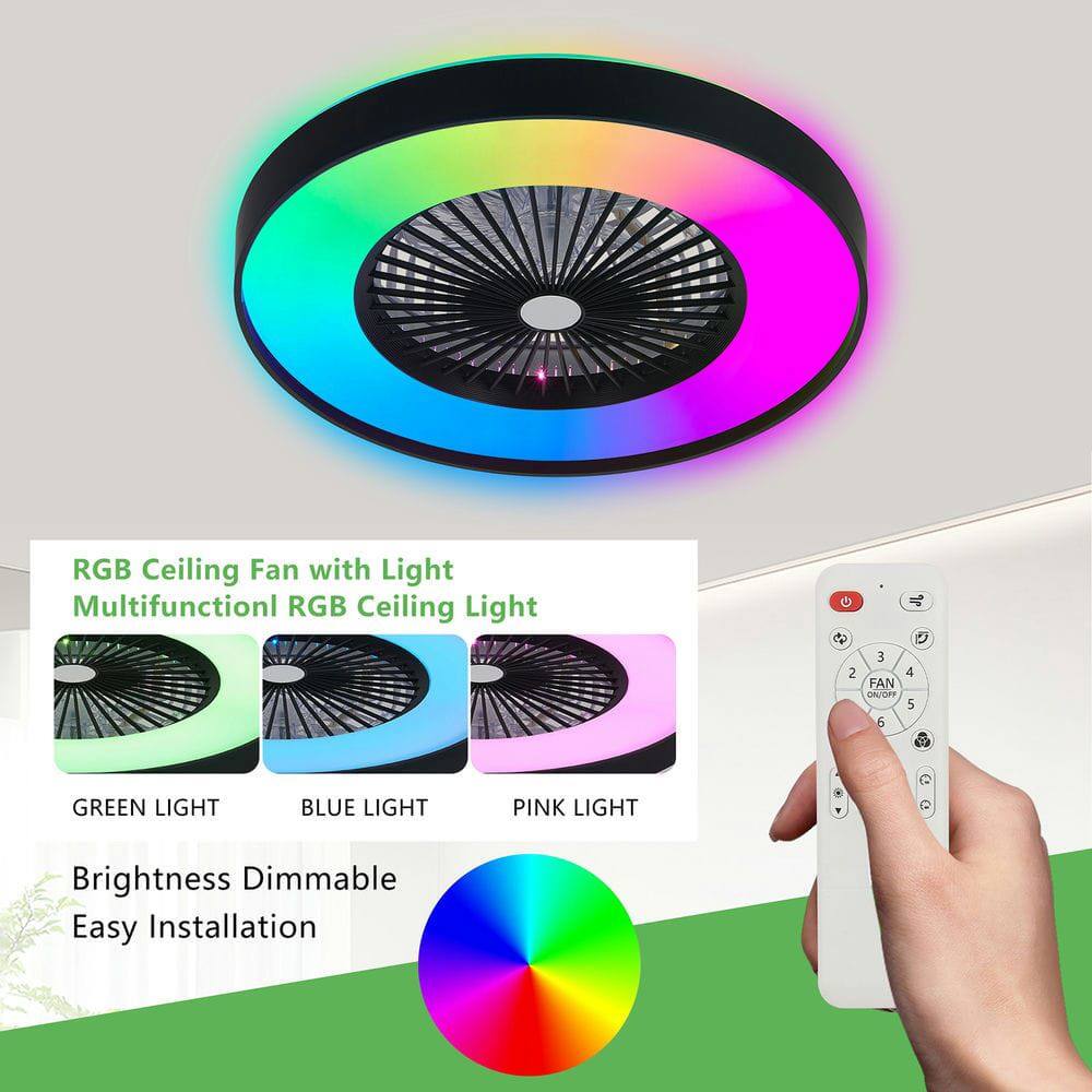 RGB Ceiling Fan with Light  
Multifunctional RGB Ceiling Light  

GREEN LIGHT  
BLUE LIGHT  
PINK LIGHT  

Brightness Dimmable  
Easy Installation