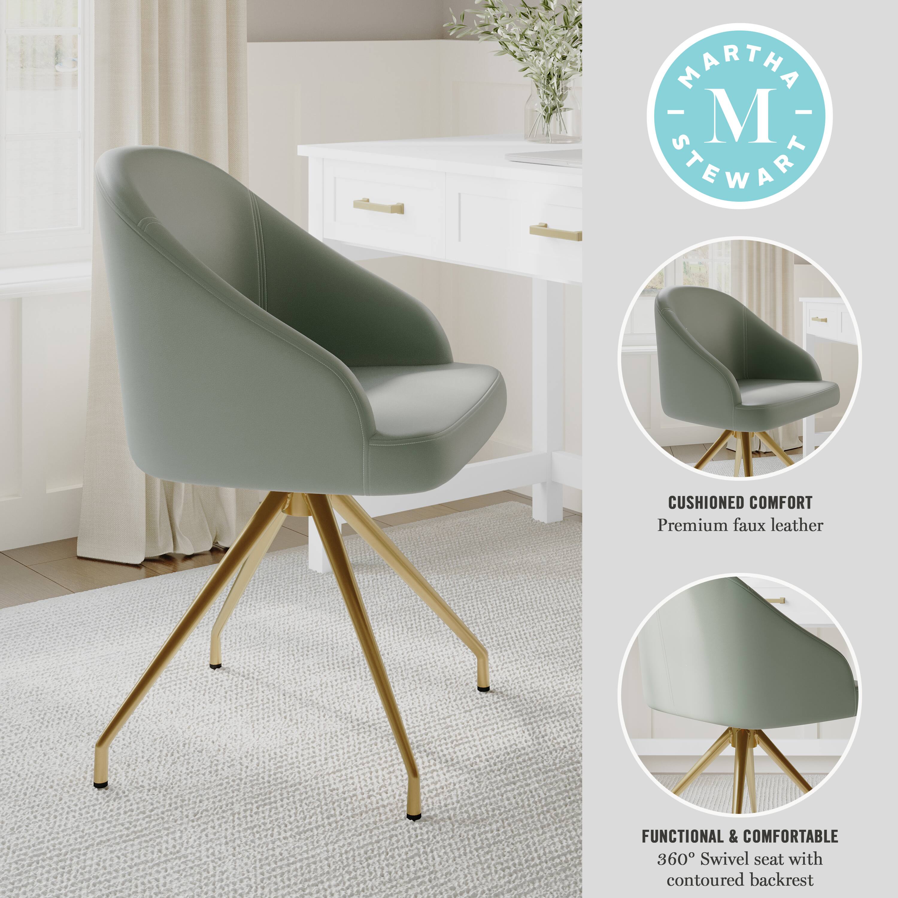 MARTHA STEWART CUSHIONED COMFORT Premium faux leather FUNCTIONAL & COMFORTABLE 360 Swivel seat with contoured backrest