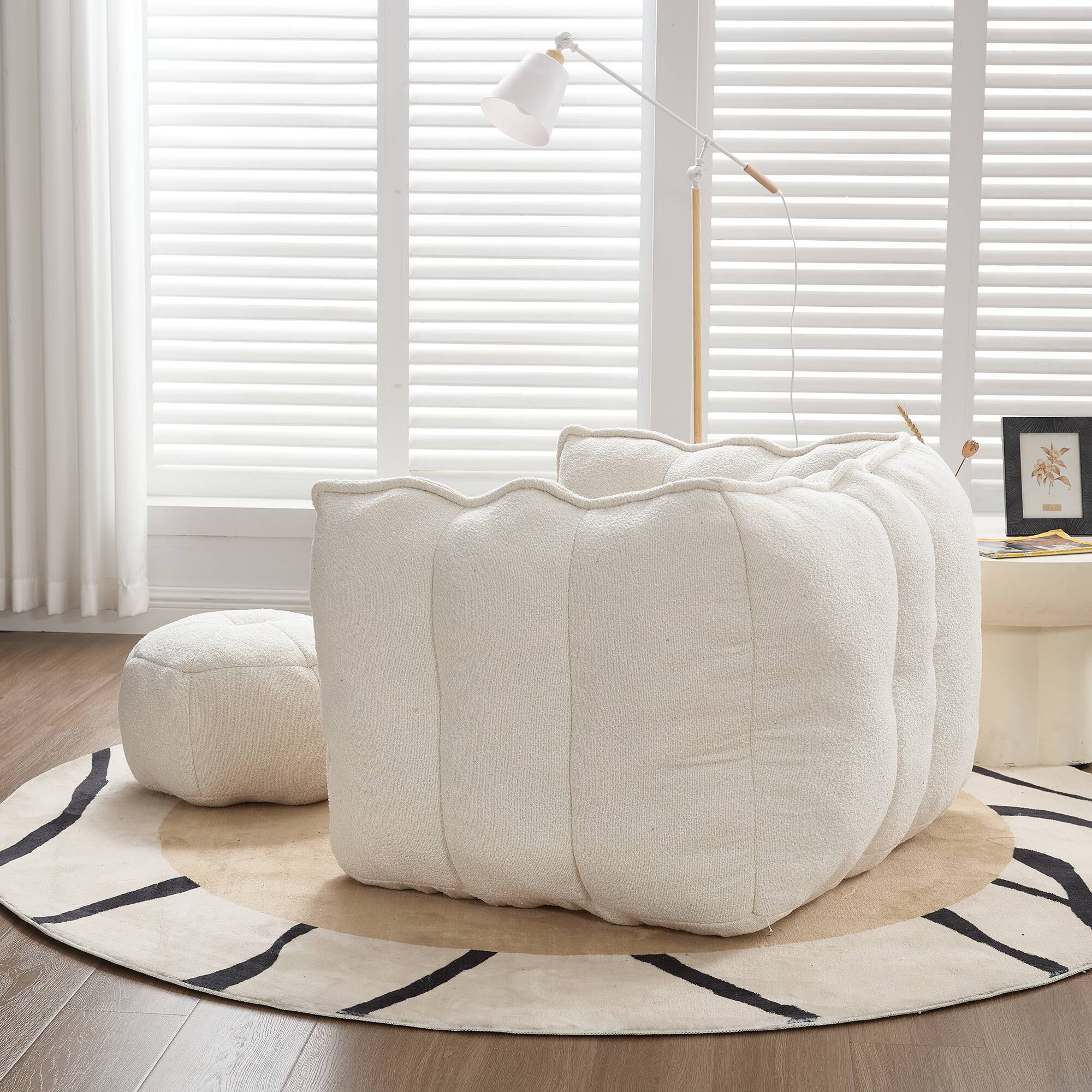 Left. GOODSILO - Premium Square Bean Bag Sofa with Footstool for Ultimate Relaxation in Living Room and Bedroom - Beige.