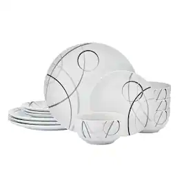 Studio Nova - 12-Piece Porcelain Dinnerware Set Circles Pattern - White with Designs