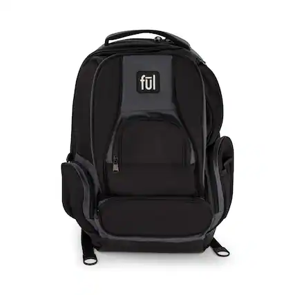 Front. Ful - Big Easy Water Resistant 17" Backpack - Black/ Grey.