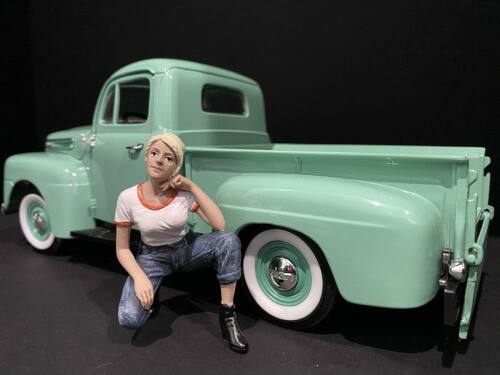 Left. American Diorama - Car Girl in Tee Michelle Figurine for 1/24 Scale Models by American Diorama - Multi.