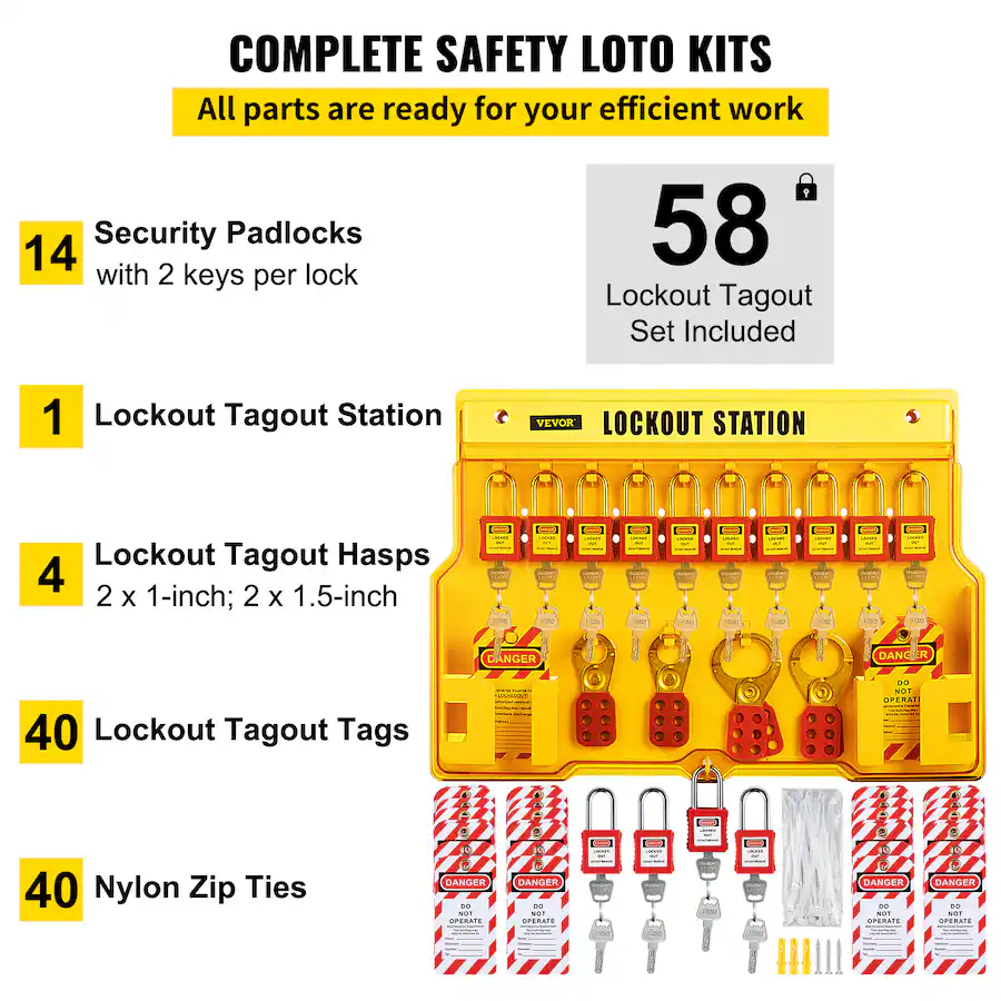 VEVOR 58 PCS Lockout Tagout Kits, Electrical Safety Loto Kit Includes ...