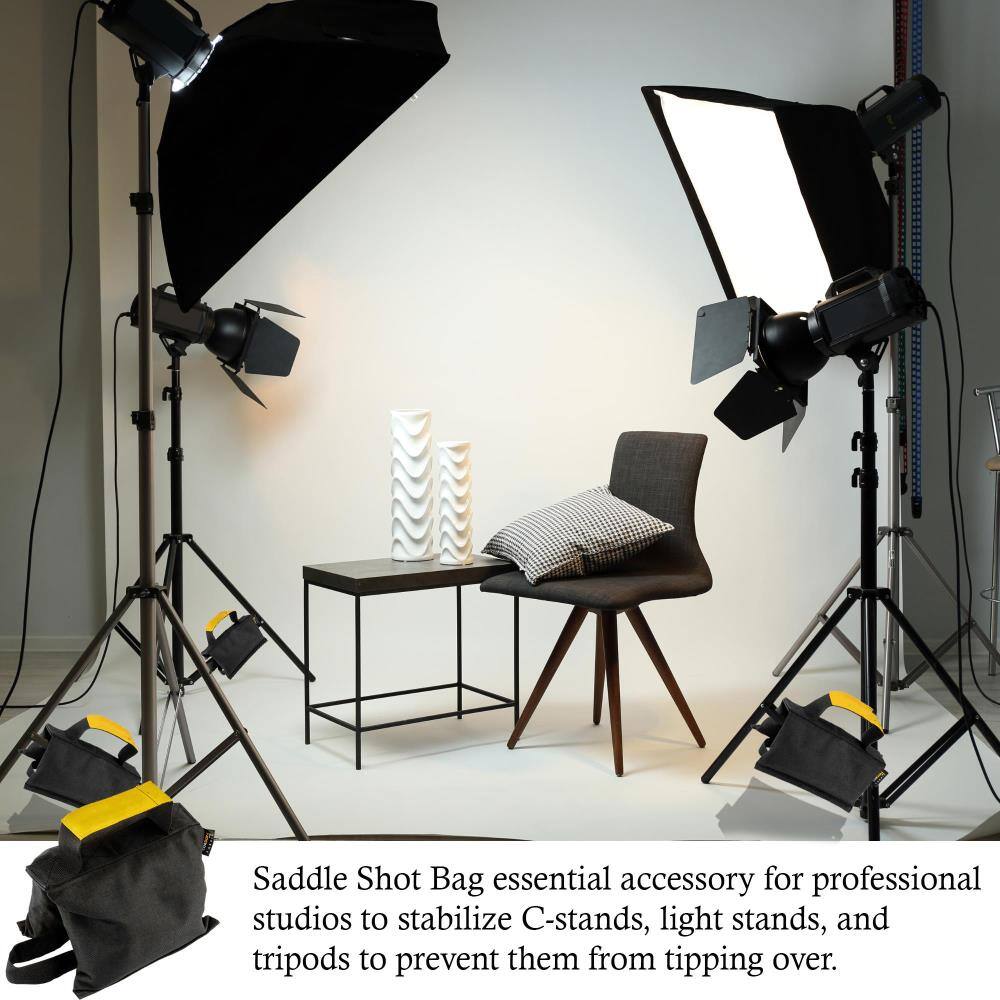 Saddle Shot Bag essential accessory for professional studios to stabilize C-stands, light stands, and tripods to prevent them from tipping over.