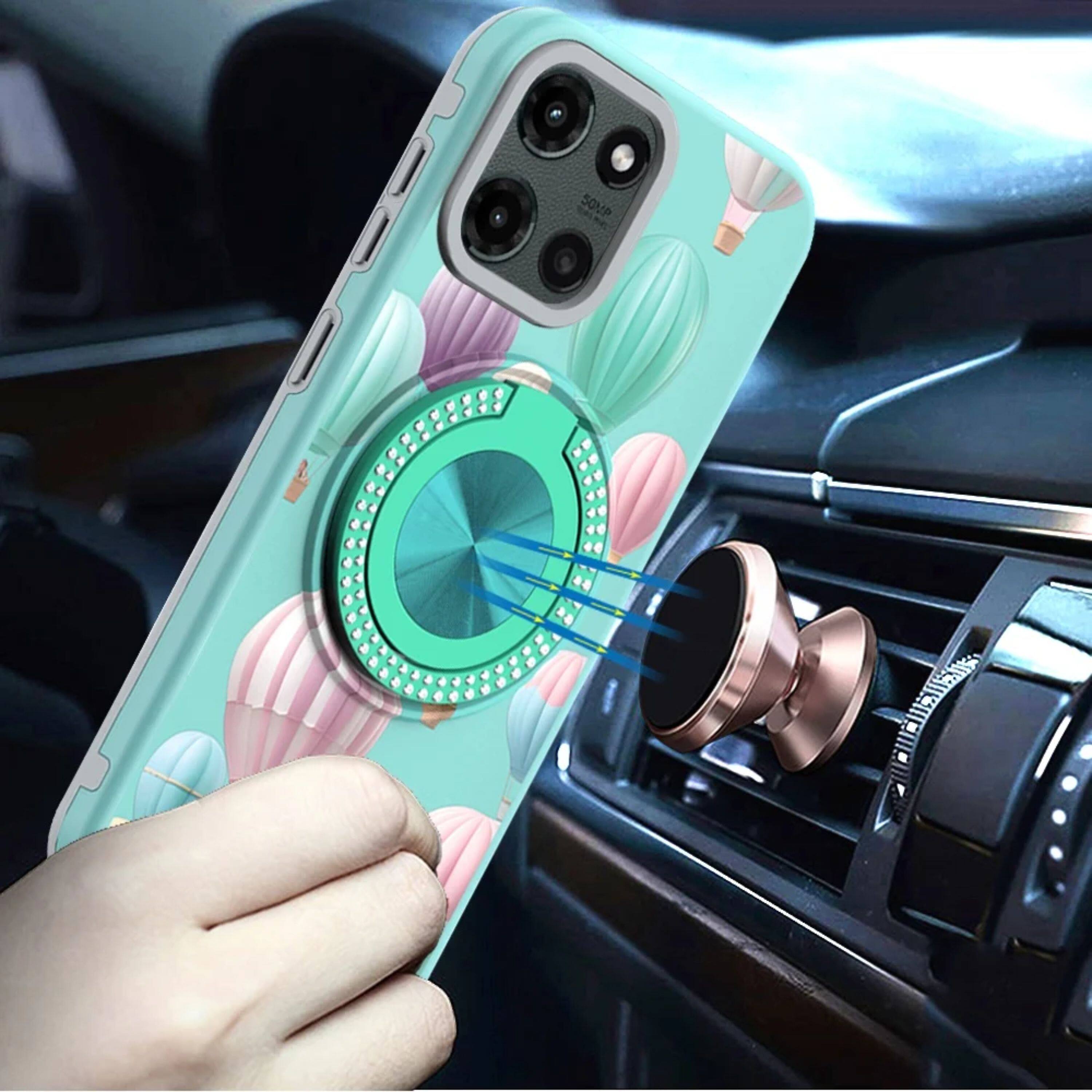 Angle. Kitcheniva - Printed Design Bling 360 Stand Case Plus Tempered Glass For Moto G Stylus 2026/2025 Hot Air Balloon - Multicolor.