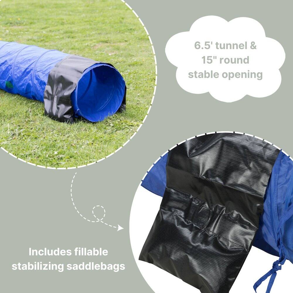 6.5' tunnel & 15" round stable opening  
Includes fillable stabilizing saddlebags