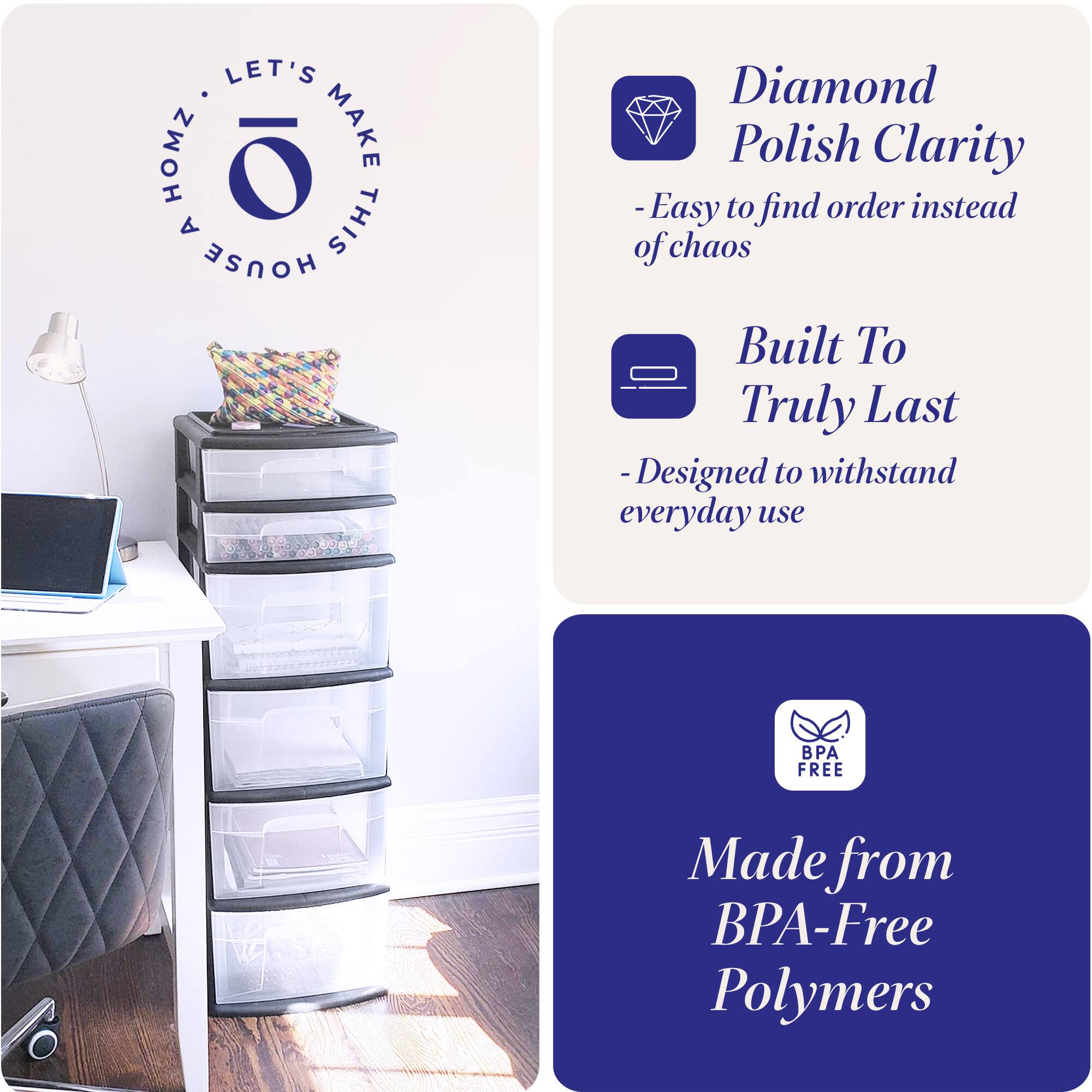 LET'S MAKE THIS HOUSE A HOME

- Diamond Polish Clarity
  - Easy to find order instead of chaos

- Built To Truly Last
  - Designed to withstand everyday use

- Made from BPA-Free Polymers