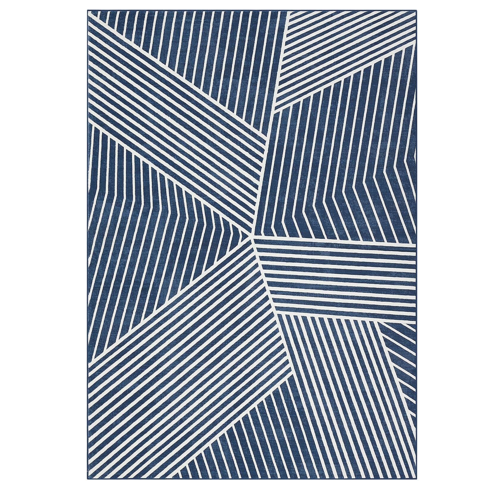 Front. GAOMON - Modern Geometric Area Rug Machine Washable Non Shedding Stain Resistant Ultra Thin Floor Cover for Dining Room Bathroom - Blue.