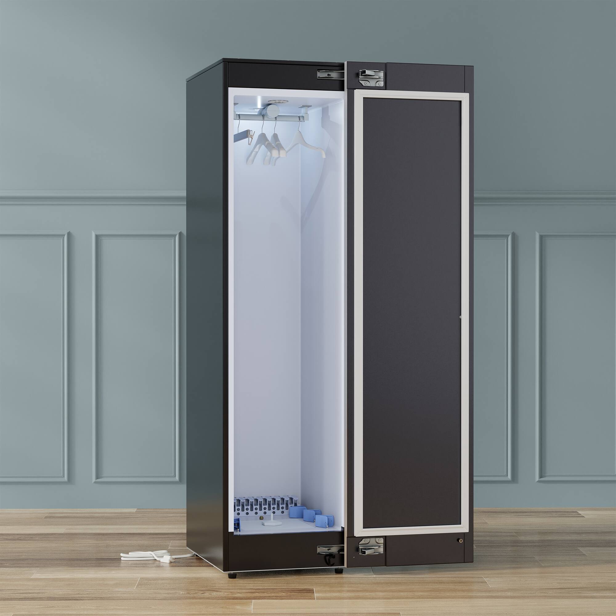 Left. Equator - Equator SDC 760 7.6cf Smart Steam Closet Dryer 4 Moving Hangers Quick20 Refresh Sanitize Deodorize Garment Care - Black.