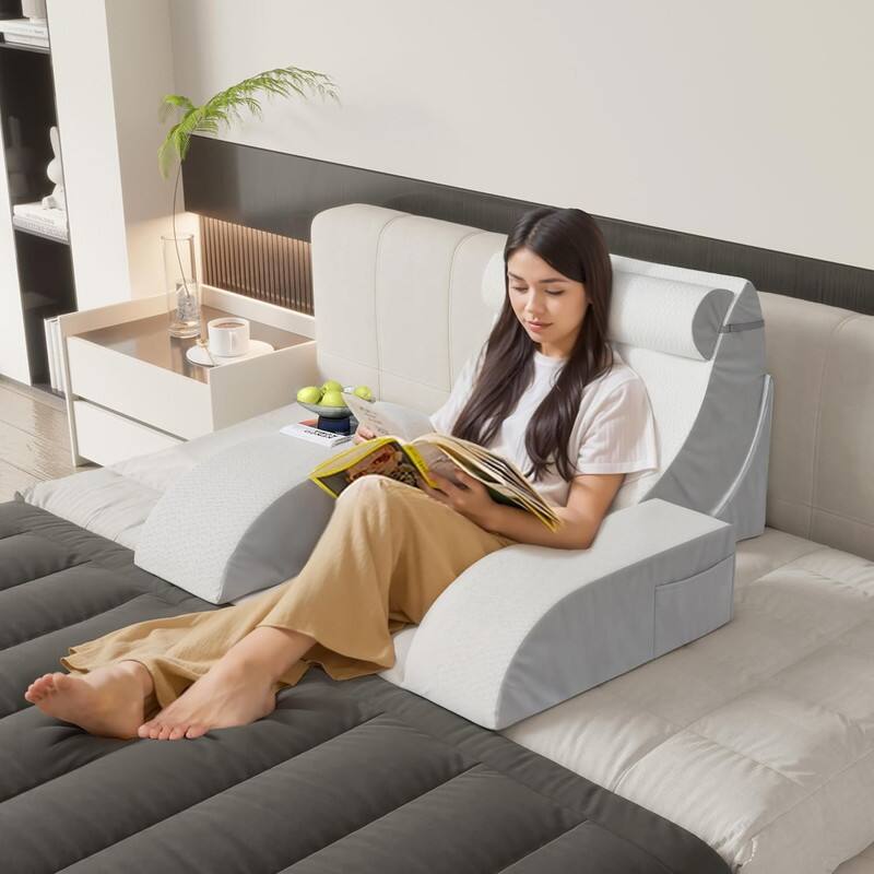 Back. wowmax - 5-Piece Bed Wedge Set for Orthopedic Support & Comfort, Adjustable Post-Surgery Pillows - White & Gray - Grey.