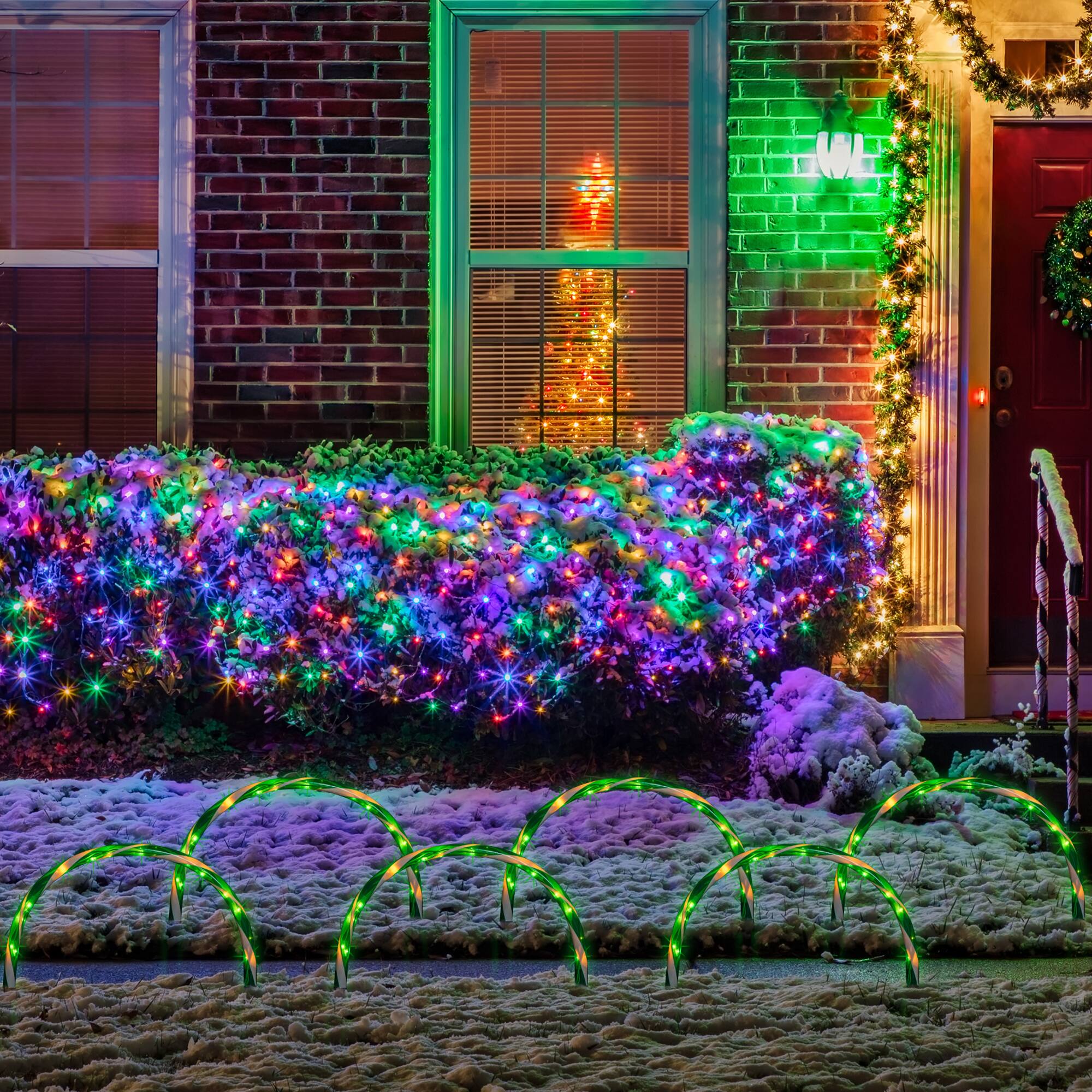 Front. Northlight - Lighted Candy Cane Outdoor Christmas Arch Pathway Markers - 11" - Green - Set of 3 - Green.