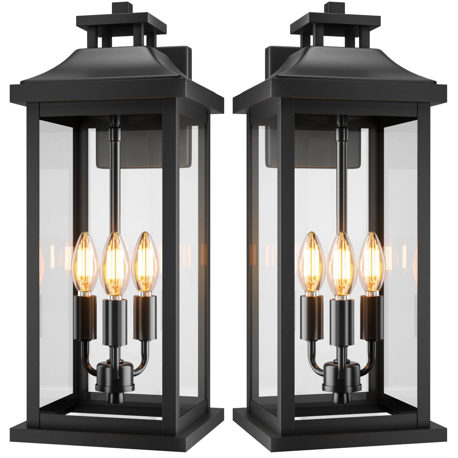 Front. VEGA AUTOMOTIVE - 20 Large Dusk To Dawn Outdoor Lights 3 light Modern Exterior Lighting Fixtures Photocell Sensor Outside Porch - Black 2-Pack/No Sensor.