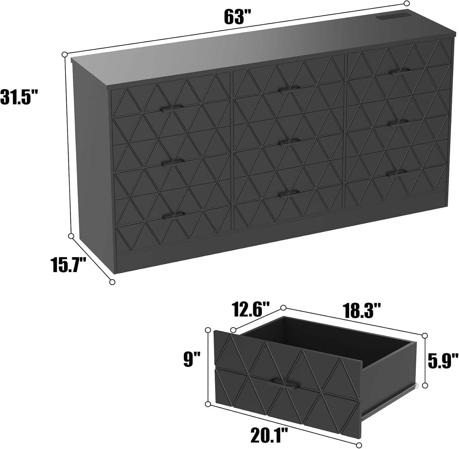 63"  
31.5"  
15.7"  
12.6"  
18.3"  
9"  
5.9"  
20.1"
