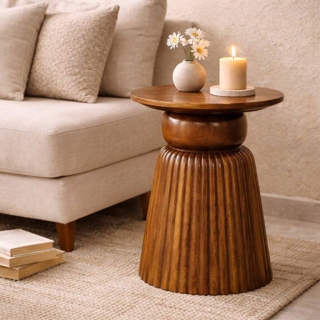 Alt View 6. Artisan Furniture - Artisan Furniture Solid Wood Amber Oak Round Side Table, Top Space, Brown - Brown.