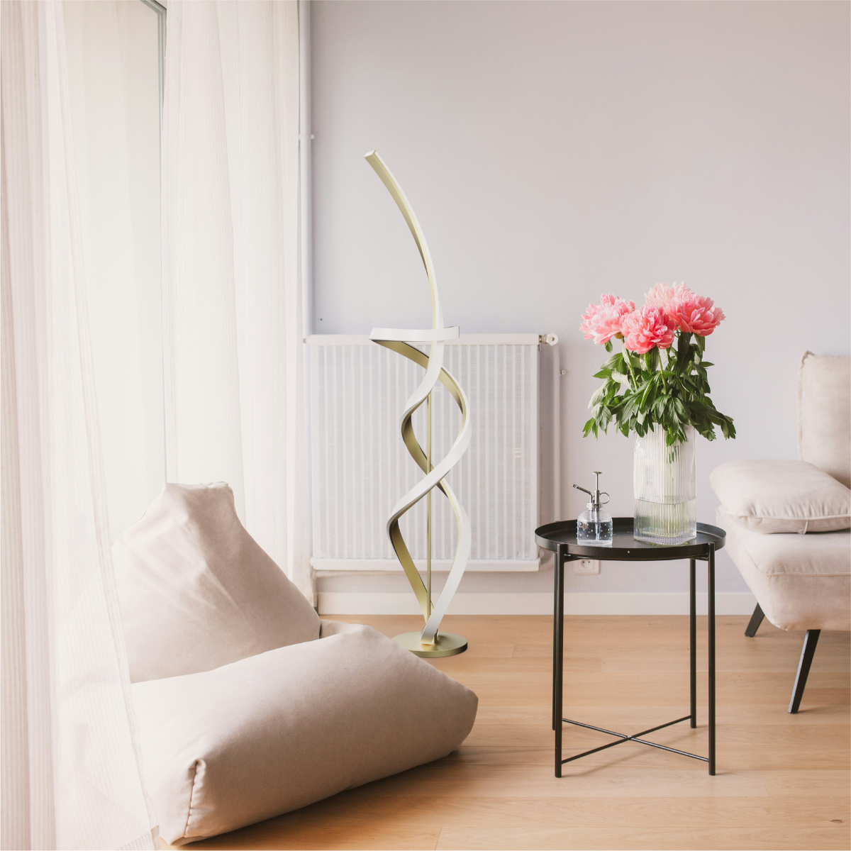 Alt View 2. Infibrite - Golden Swirl 31W LED Floor Lamp 59 Inch, 3000K Warm Glow, Stepless Dimming, Matte Gold Finish - White.