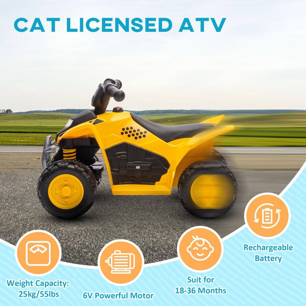 CAT LICENSED ATV

- Weight Capacity: 25kg/55lbs
- 6V Powerful Motor
- Rechargeable Battery
- Suit for 18-36 Months