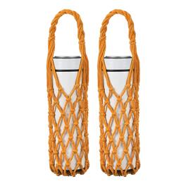 Unique Bargains - 2pcs Crochet Water Bottle Carrier Bag, Handwoven Cotton Rope with Braided Handle for Travel - Light Orange