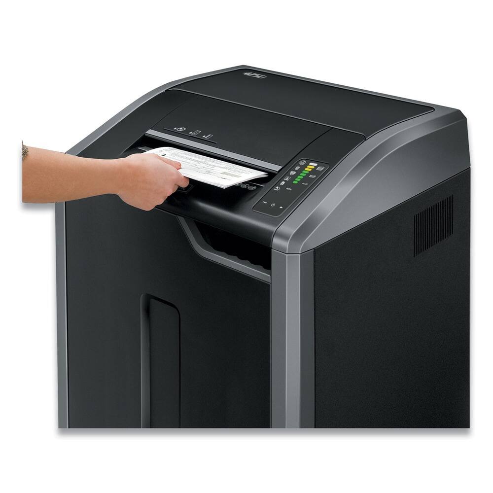 Angle. Fellowes - 38425 Powershred 425Ci 30 Manual Sheet Capacity TAA Compliant 100 Percent Jam Proof Cross-Cut Shredder - Black/Dark Silver.