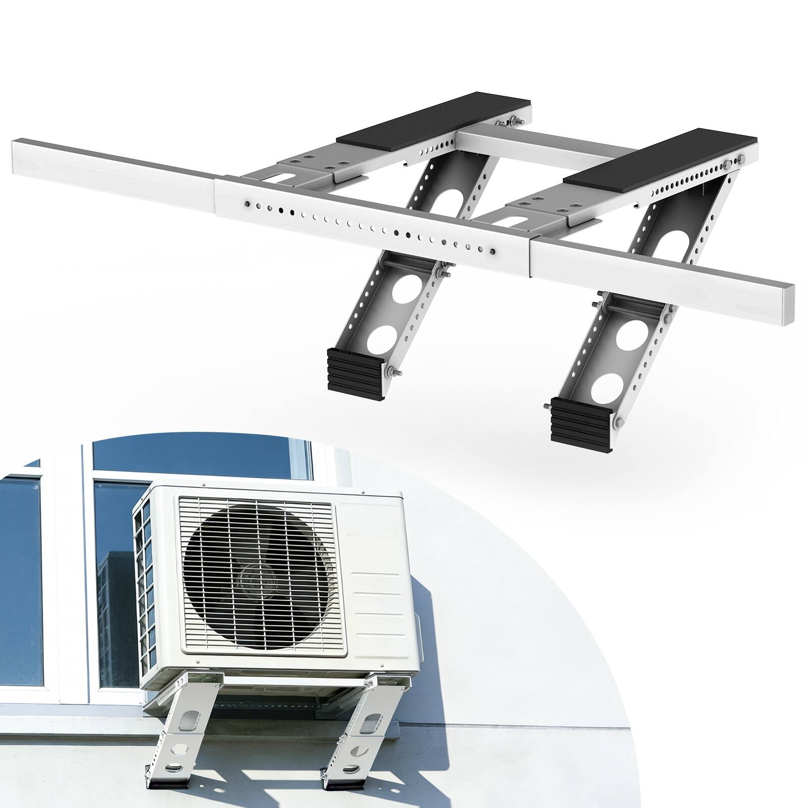 Left. Winado - No-Drill Quick Setup Window AC Bracket, Heavy Duty Steel Support Bracket for Window Air Conditioner, Holds Up to 220 lbs - Silver.