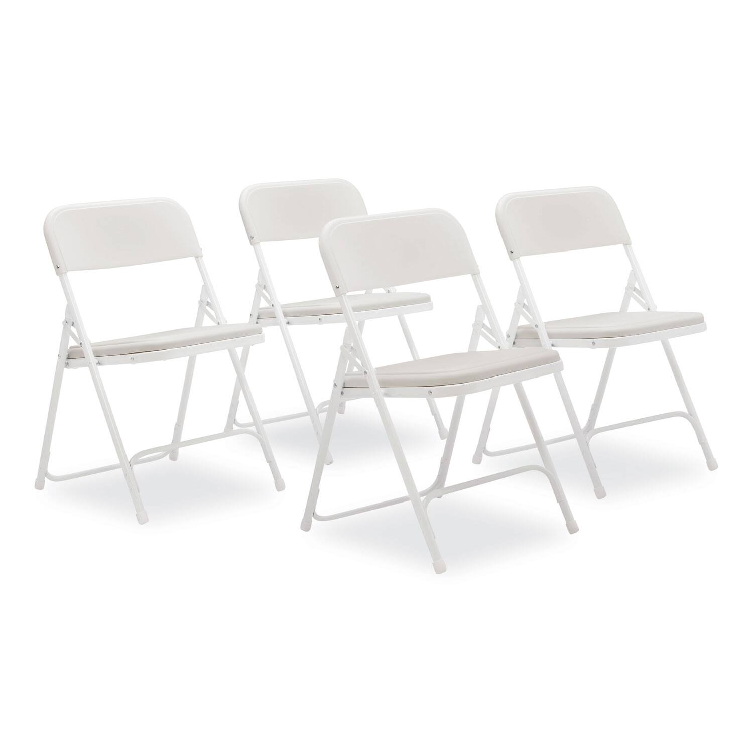 Front. National Brand - 800 Series Plastic Folding Chair Supports Up to 500 lb 18 Seat Height Bright White Seat White Base 4/Carton - White.