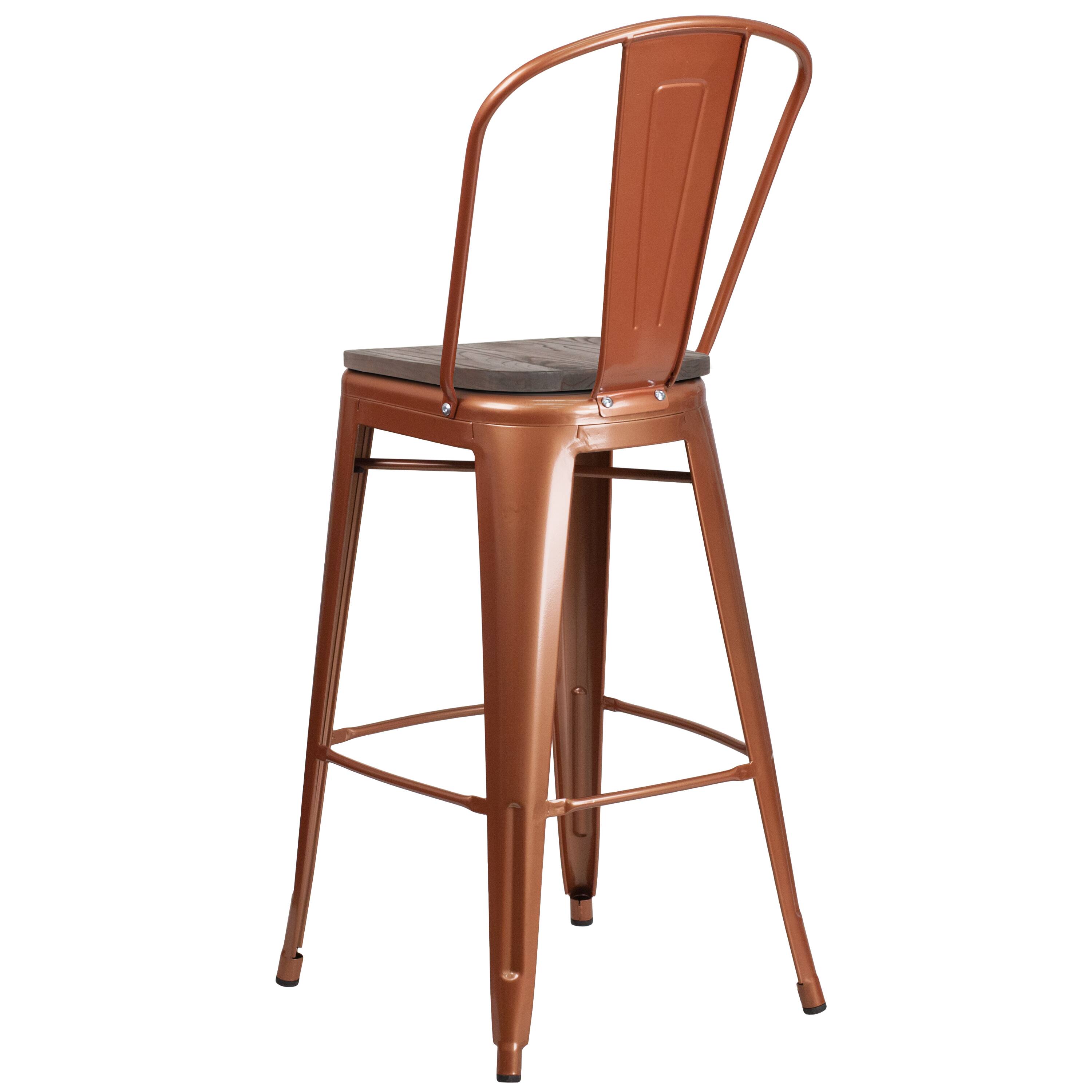 Alt View 3. Emma + Oliver - 30"H Metal Dining Barstool with Back and Wood Seat - Copper.
