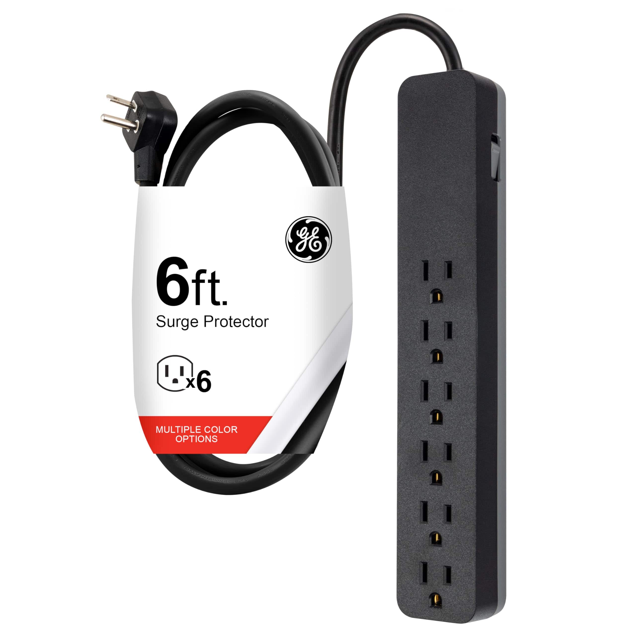 Dazzed Corner - 6 Ft Power Strip,6-Outlet Surge Protector - Black