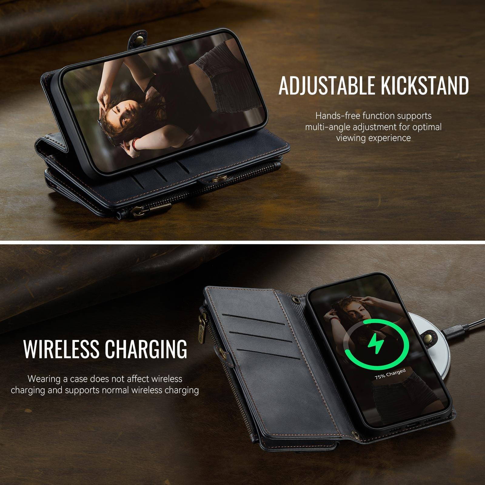 ADJUSTABLE KICKSTAND  
Hands-free function supports multi-angle adjustment for optimal viewing experience

WIRELESS CHARGING  
Wearing a case does not affect wireless charging and supports normal wireless charging

75% Charged
