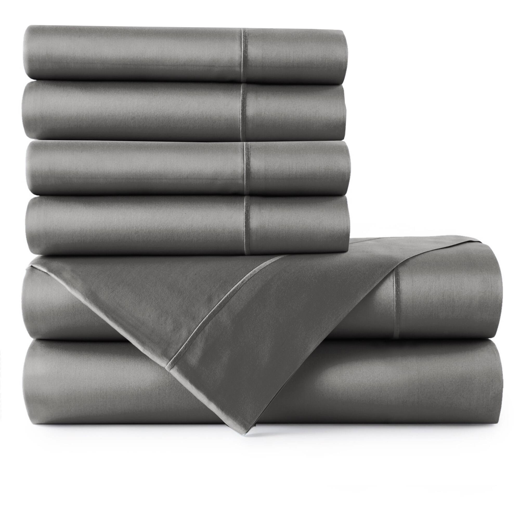 Angle. Bibb Home - Bibb Home 1000TC Egyptian Cotton Rich 6-Piece Sheet Set - Charcoal.