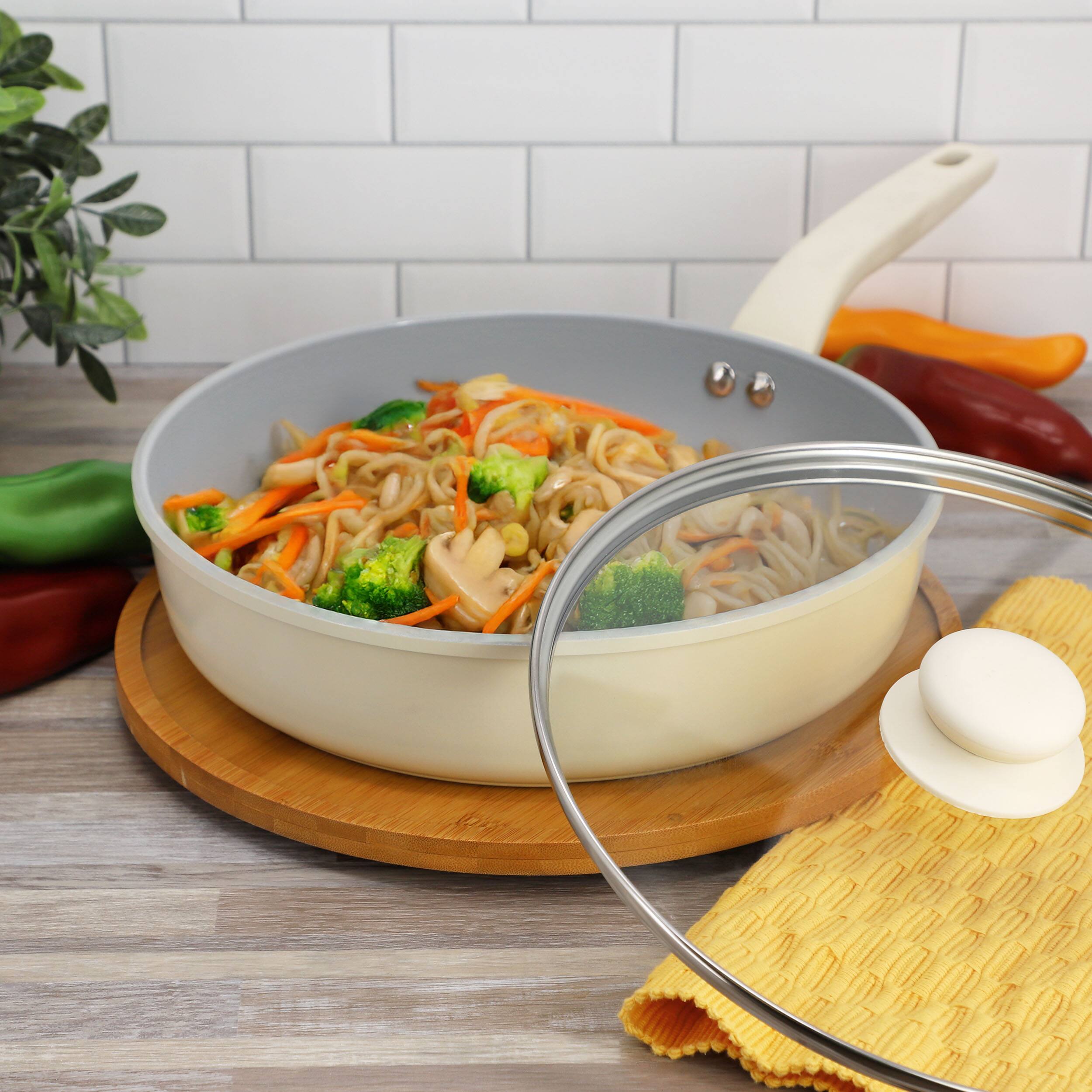 Alt View 5. Gibson - Gibson Home Barnsdall 11 Inch 4 Quart Ceramic Nonstick Alimunium Saute Pan with Lid in Cream - White.