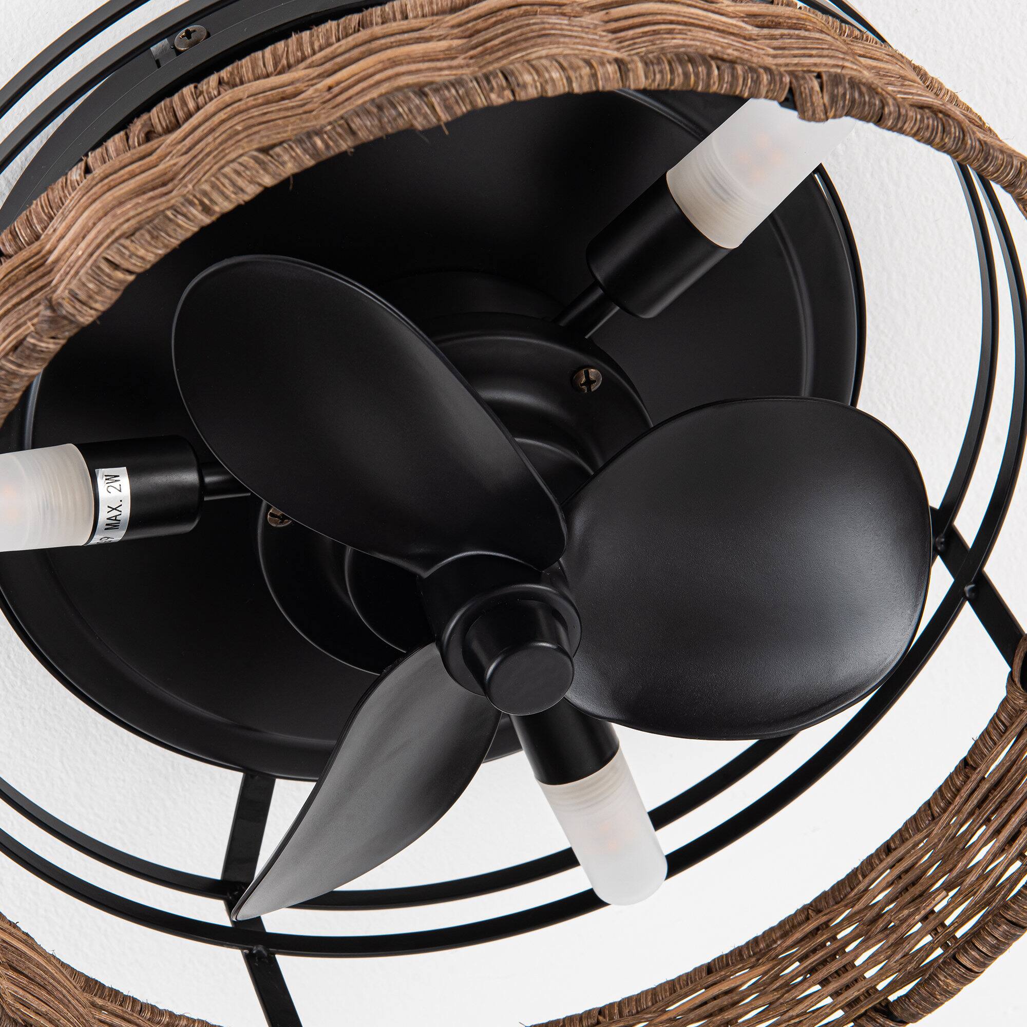 Alt View 8. Parrot Uncle - 13" Farmhouse Flush Mount Ceiling Fan with Light & Remote - Matte Black.