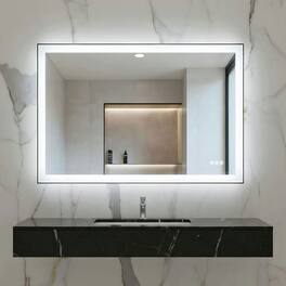 Kadyn - 48x32 Inch Extra Wide Rectangle LED Bathroom Mirror with Black Frame - Black