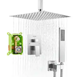 VEVOR - Shower Faucet Set, Rainfall Bathroom Shower System with 12-Inch Square Rain Shower Head and Handheld Spray - Brushed Nickel