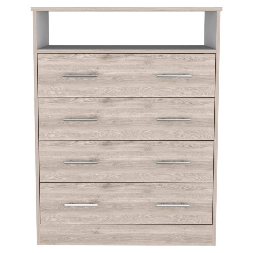 TuHome - Peru L Four Drawer Dresser, Superior Top, One Open Shelf - Light Gray / White