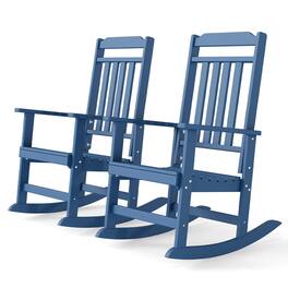 FODINGHILL - 2 Pack HDPE Rocking Chairs, Patio Rockers, High Back - Blue