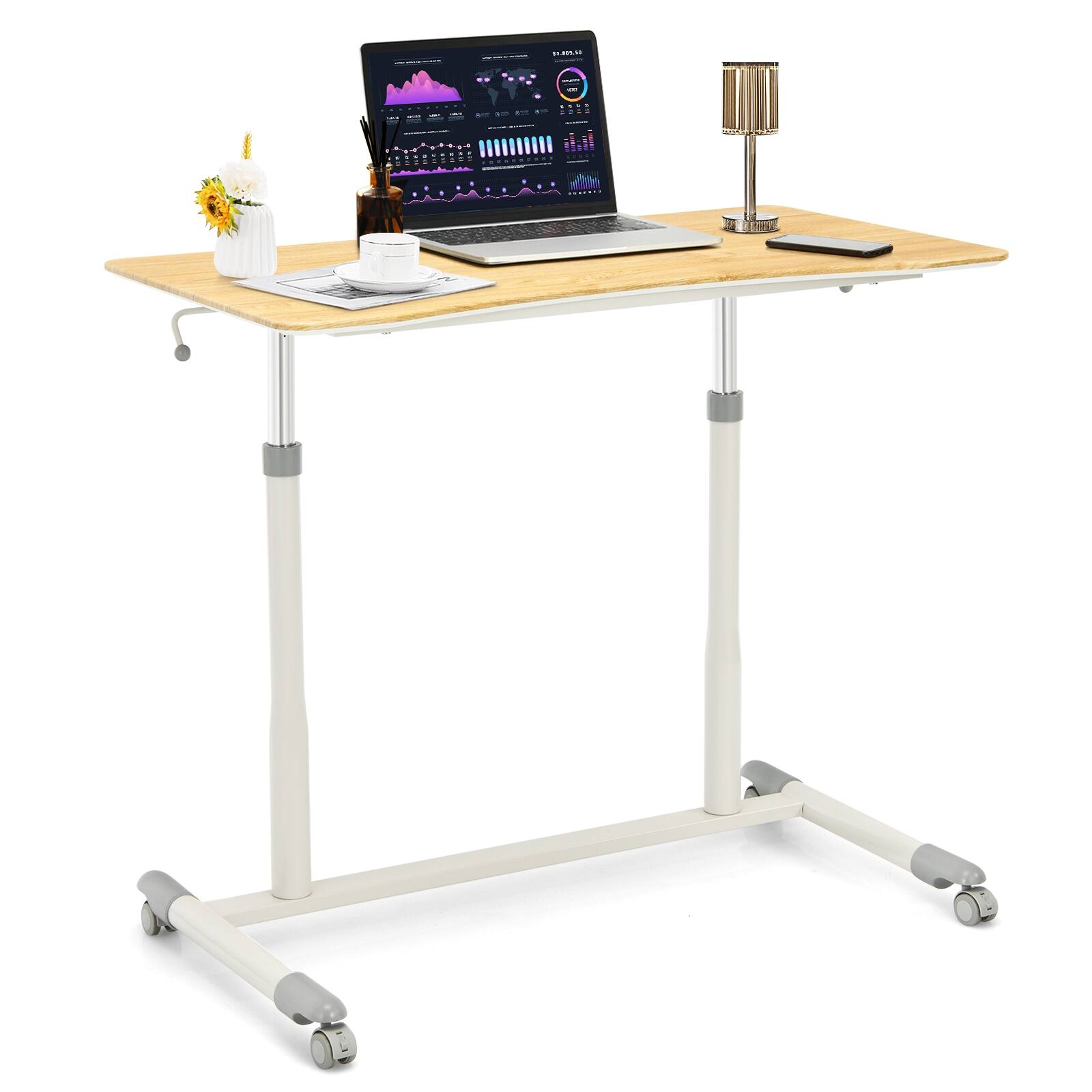 Alt View 9. Ecooso - Sit-to-Stand Rolling Desk, Height Adjustable Laptop Table with Wheels for Home Office - Natural.