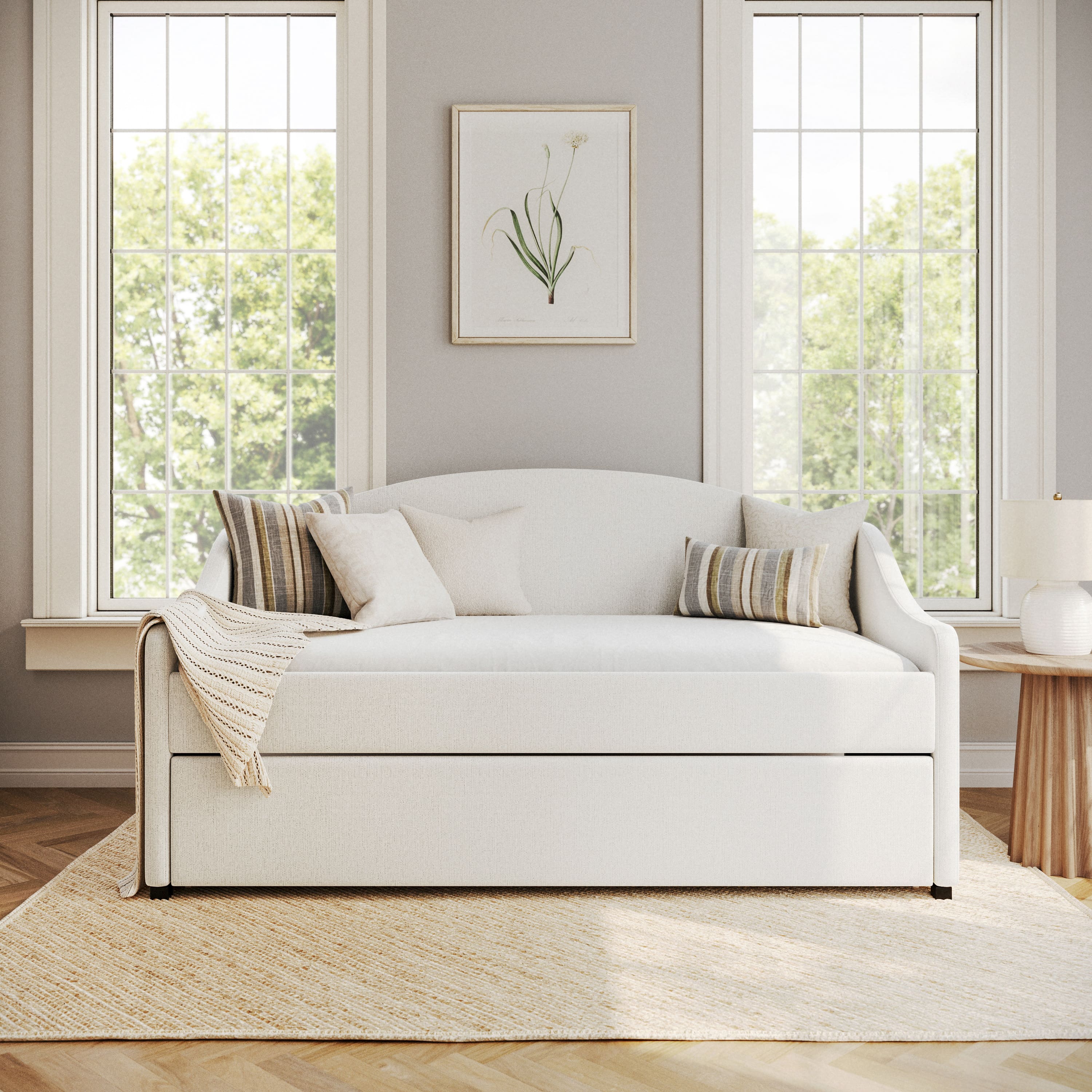 Front. Martha Stewart - Daybed with Rear Siderail and Pull-Out Trundle - Off-White.