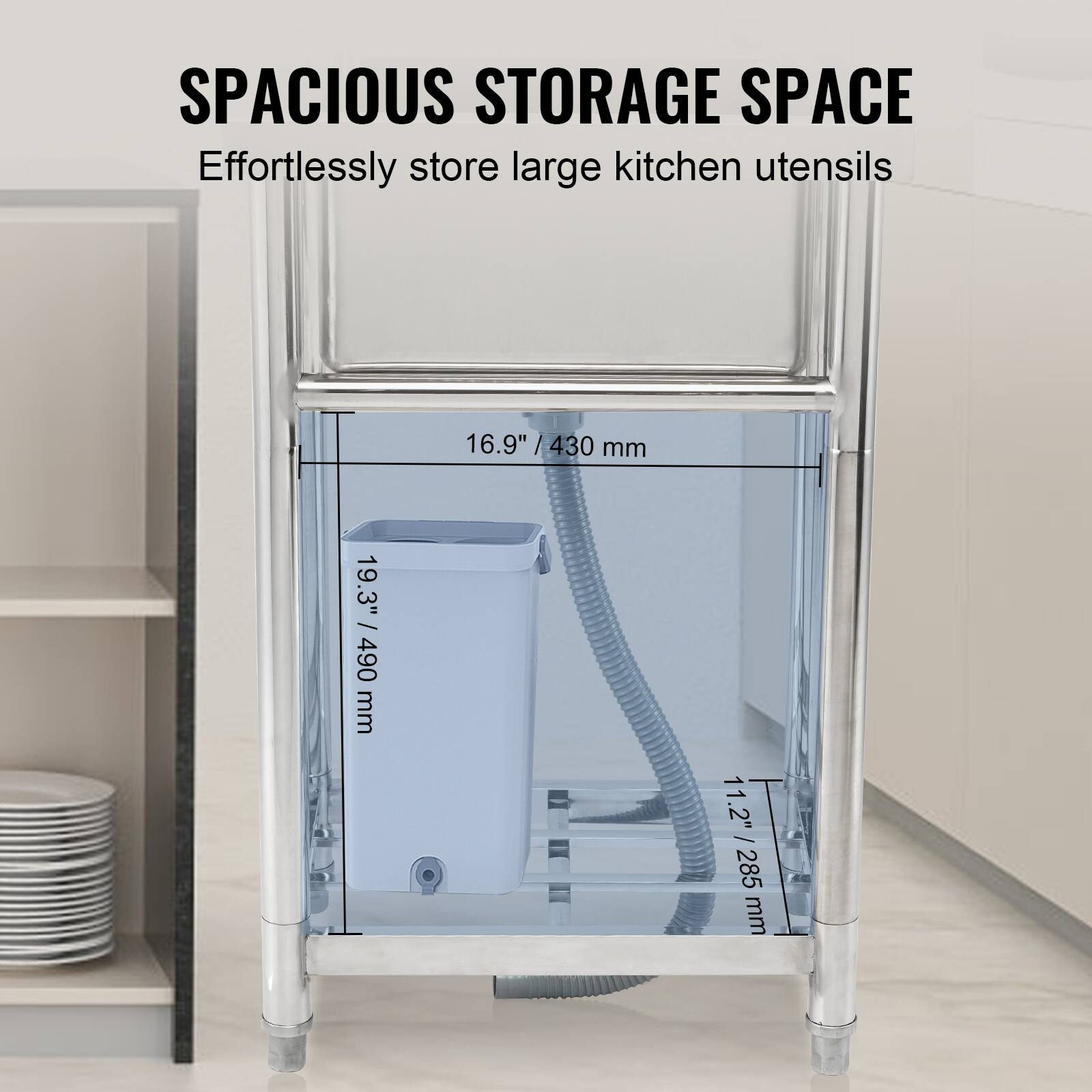 SPACIOUS STORAGE SPACE
Effortlessly store large kitchen utensils
16.9" / 430 mm
19.3" / 490 mm
11.2" / 285 mm