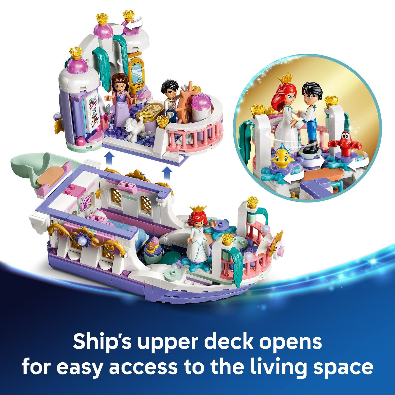 Ship's upper deck opens for easy access to the living space