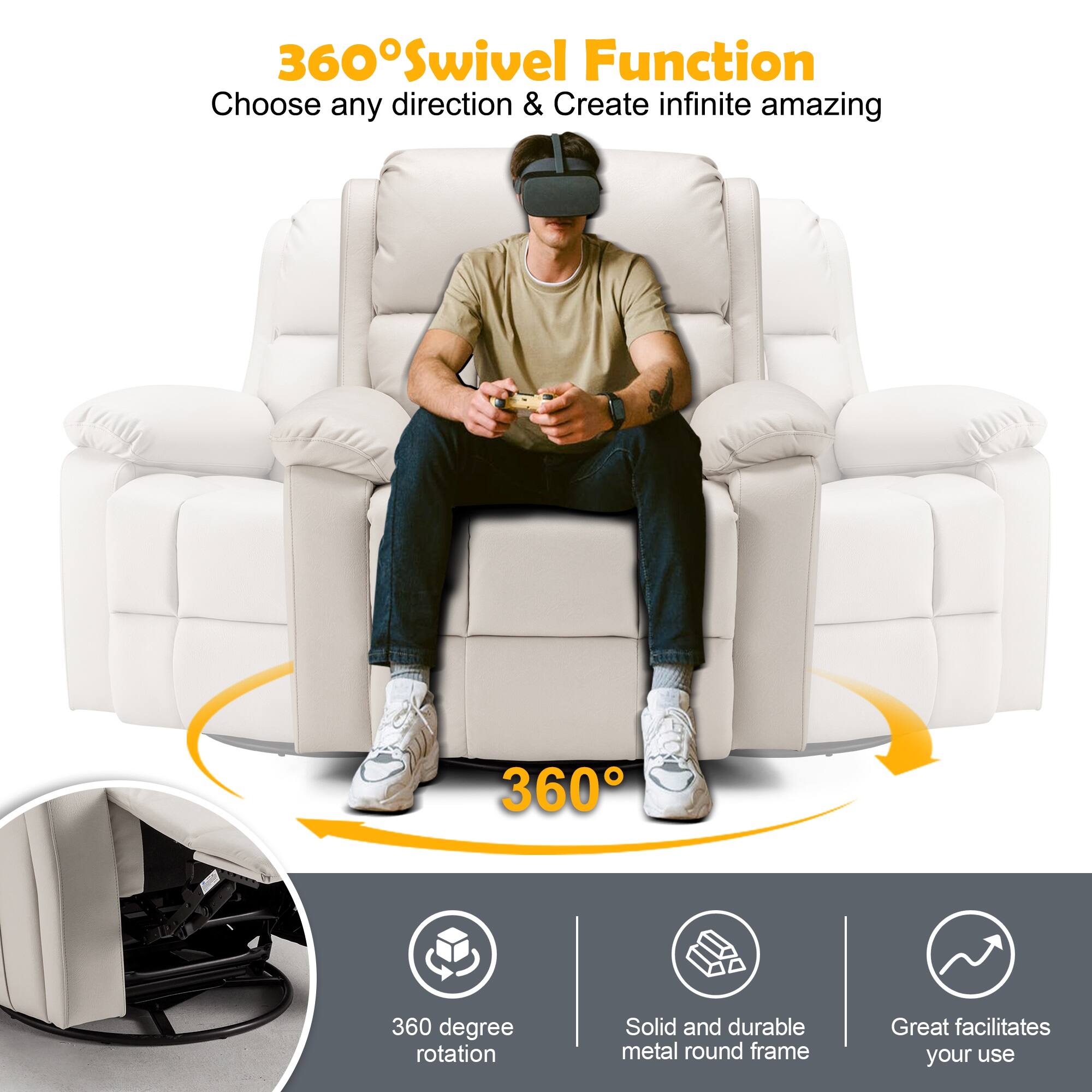 360° Swivel Function  
Choose any direction & Create infinite amazing  

360° rotation  
Solid and durable metal round frame  
Great facilitates your use