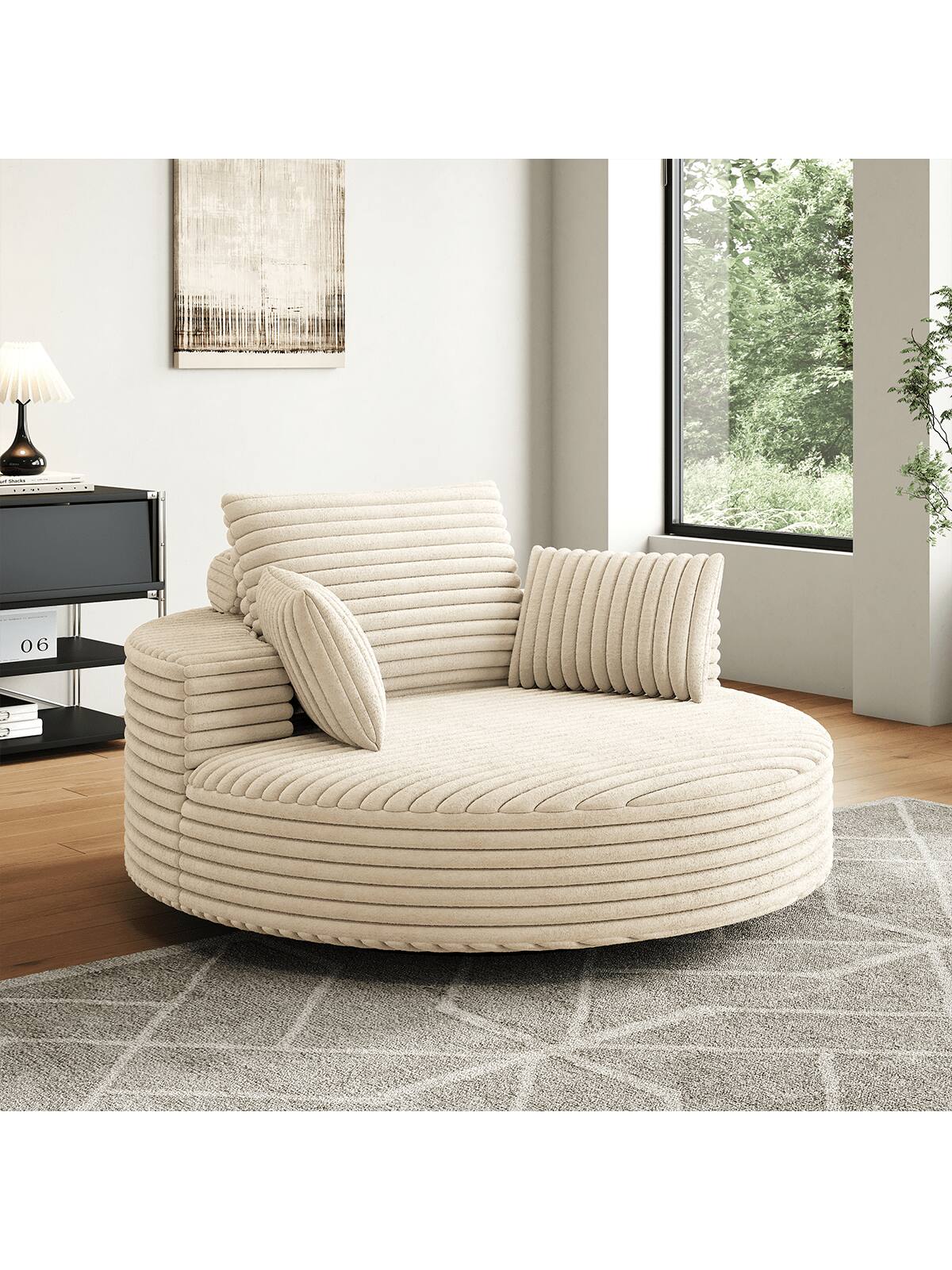 Alt View 2. Trinkets Crazed - 55" L Oversized Swivel Chair, Upholstered Corduroy Comfy Accent Chaise Lounge Sofa Chair - Beige.