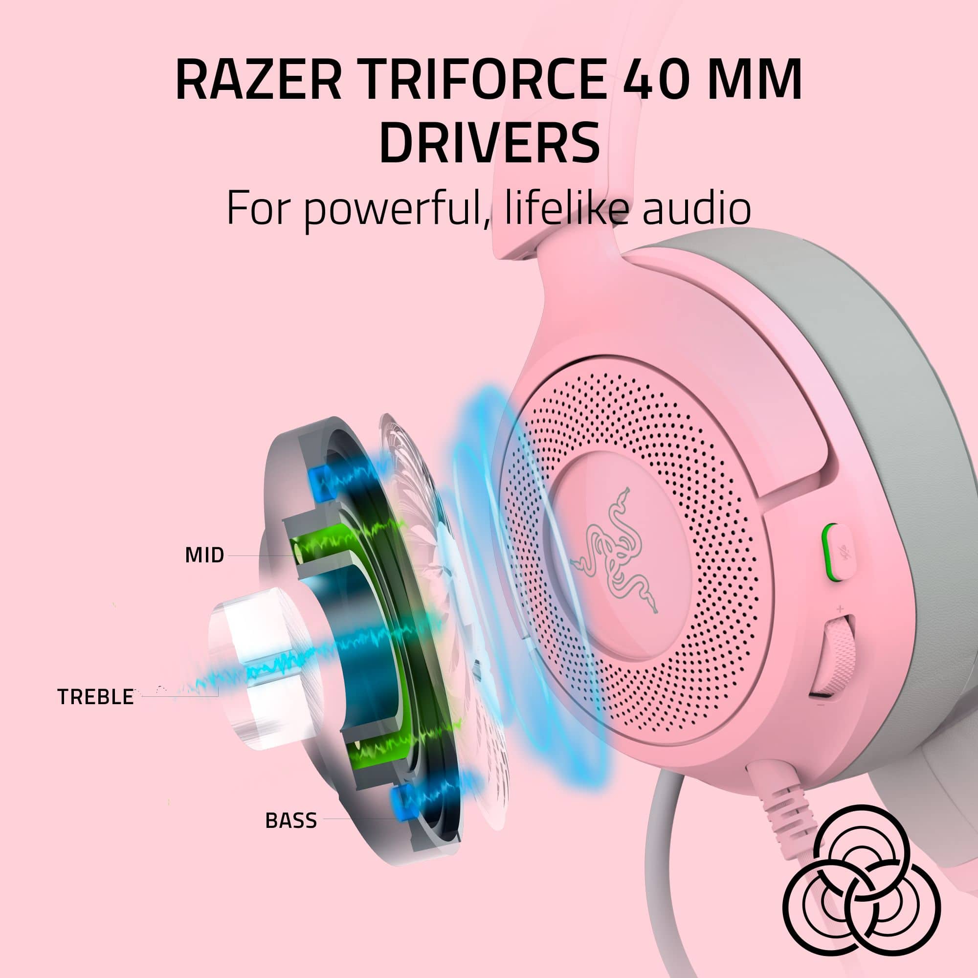 RAZER TRIFORCE 40 MM DRIVERS
For powerful, lifelike audio
MID
TREBLE
BASS