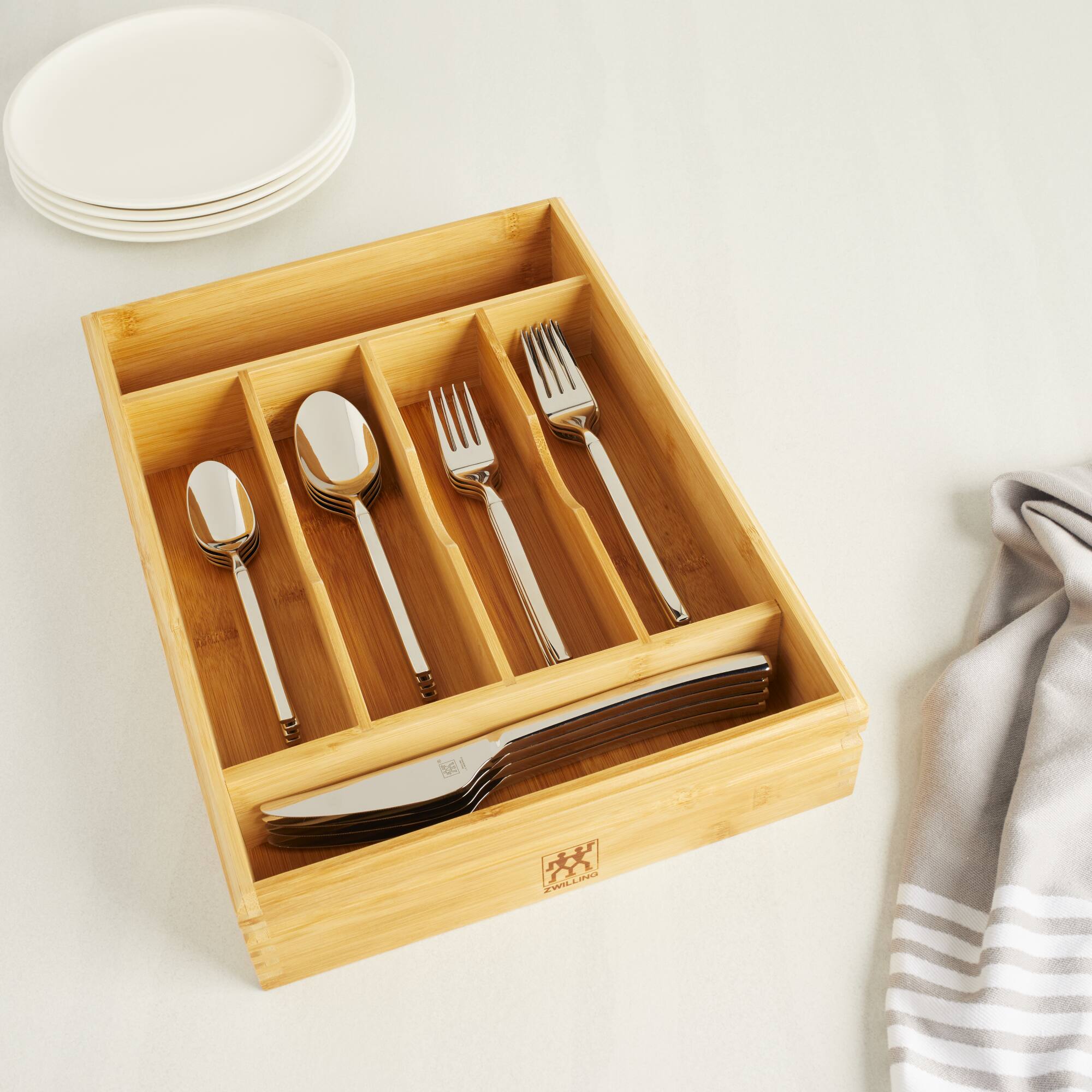 Alt View 1. ZWILLING - ZWILLING Bamboo Flatware Storage Tray - Stainless Steel.