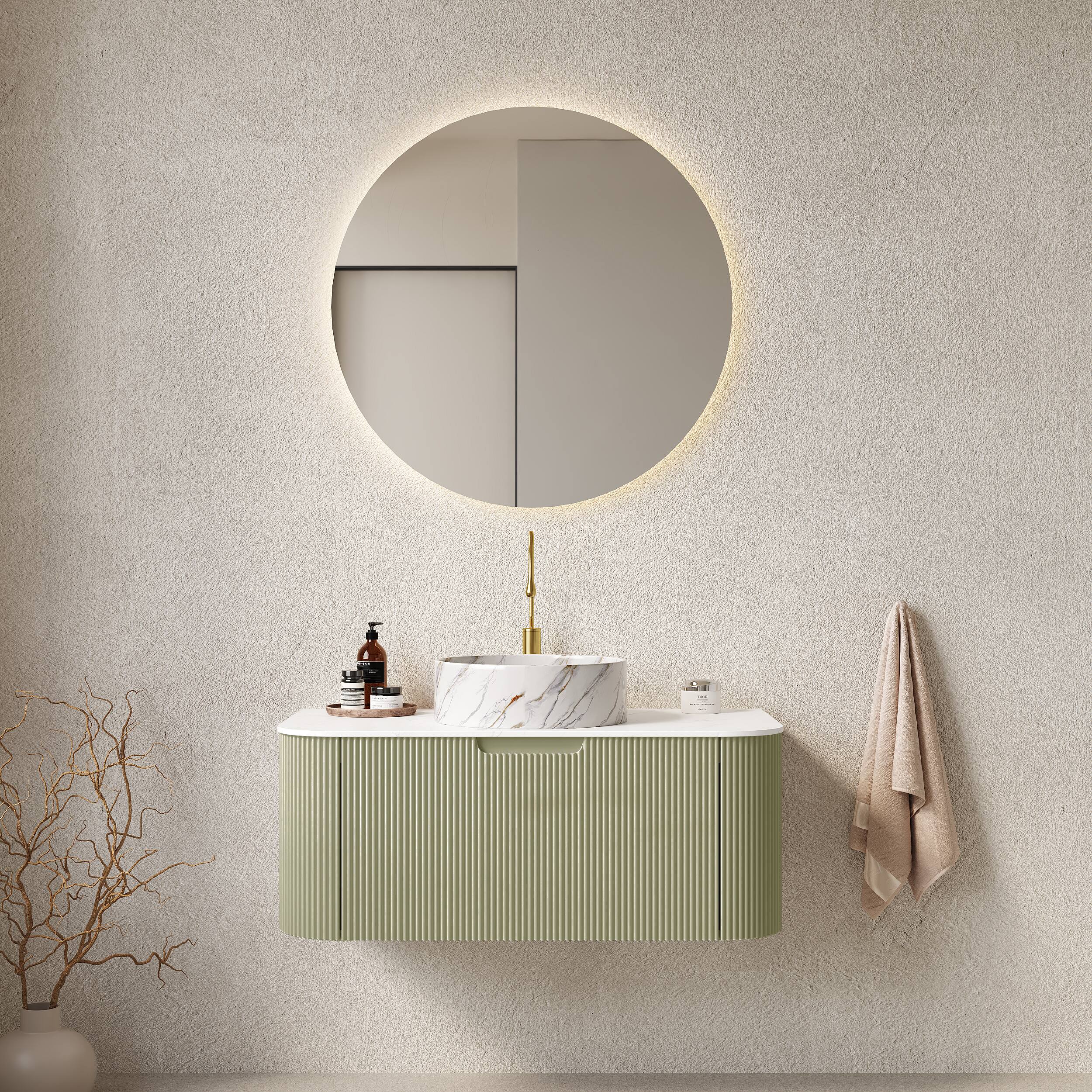 Front. Tiramisubest - 36" Bathroom Vanity with Sink, Wall-Mounted Bathroom Storage Cabinet with Drawer, White Ceramic Basin, Pre-assembled - Light Green.