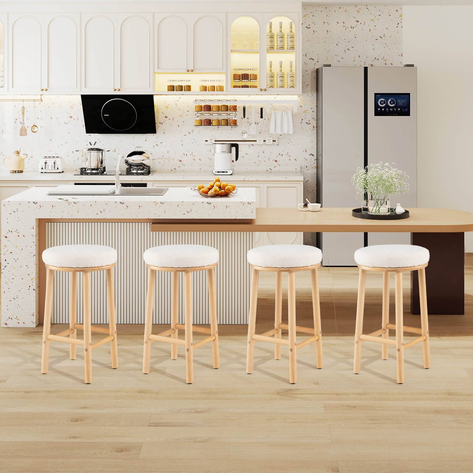 Alt View 3. Costway - Costway 27" Bar Stools Set of 4 Upholstered Barstools with Boucle Fabric Seats Footrests - Natural.