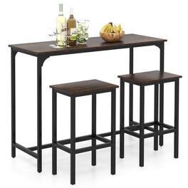 Costway - 3 PCS Counter Height Table Set with Footrests Rectangular Pub Table & Chairs - Brown