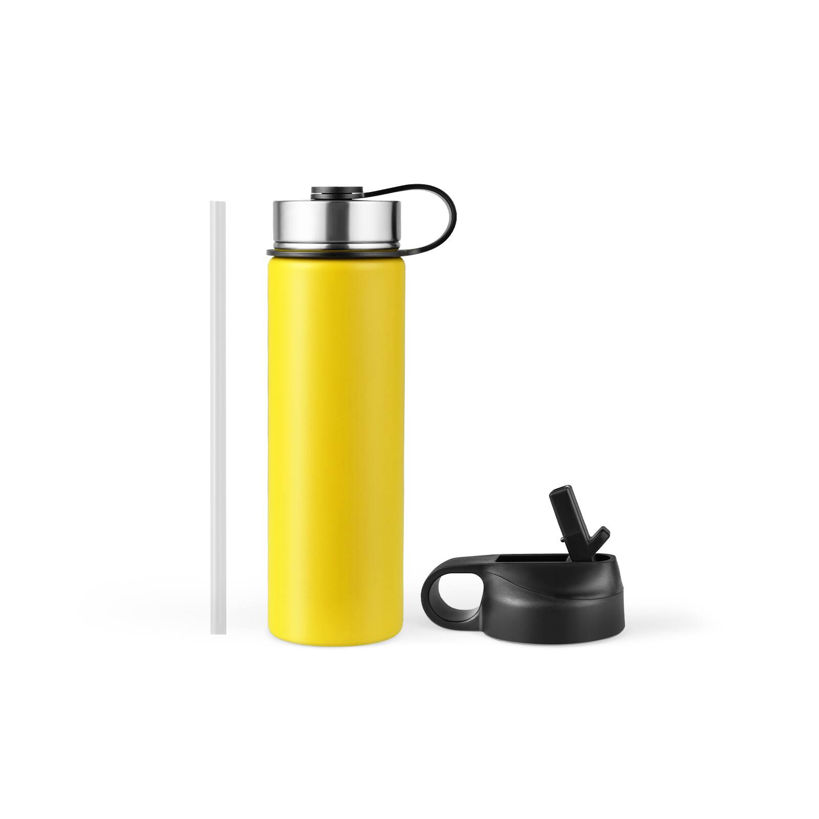 Front. Ecooso - 22oz Stainless Steel Insulated Water Bottle, Double-Wall Vacuum, 2 Lids + Straw, Leak-Resistant - yellow.