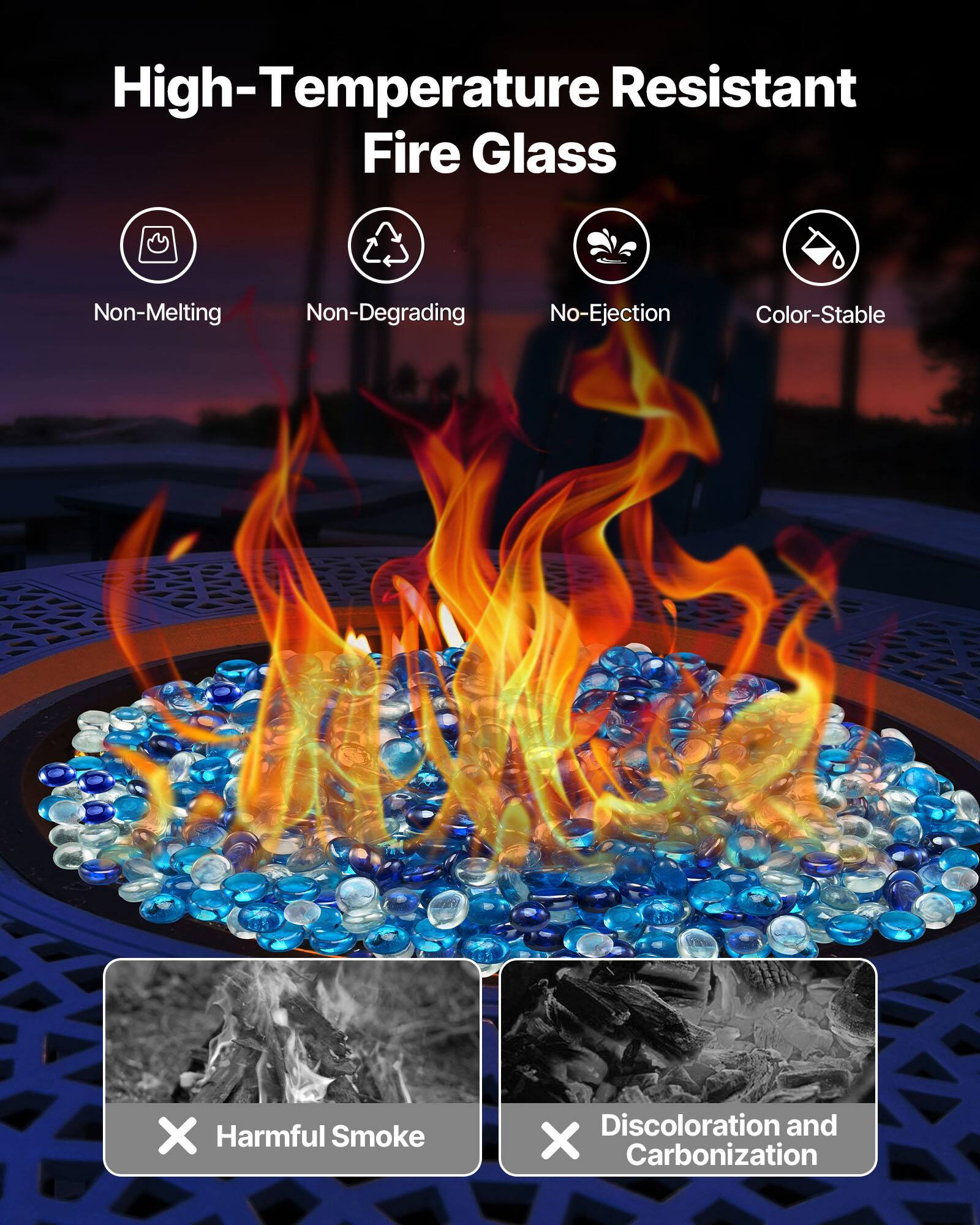 High-Temperature Resistant Fire Glass

- Non-Melting
- Non-Degrading
- No-Ejection
- Color-Stable

X Harmful Smoke
X Discoloration and Carbonization