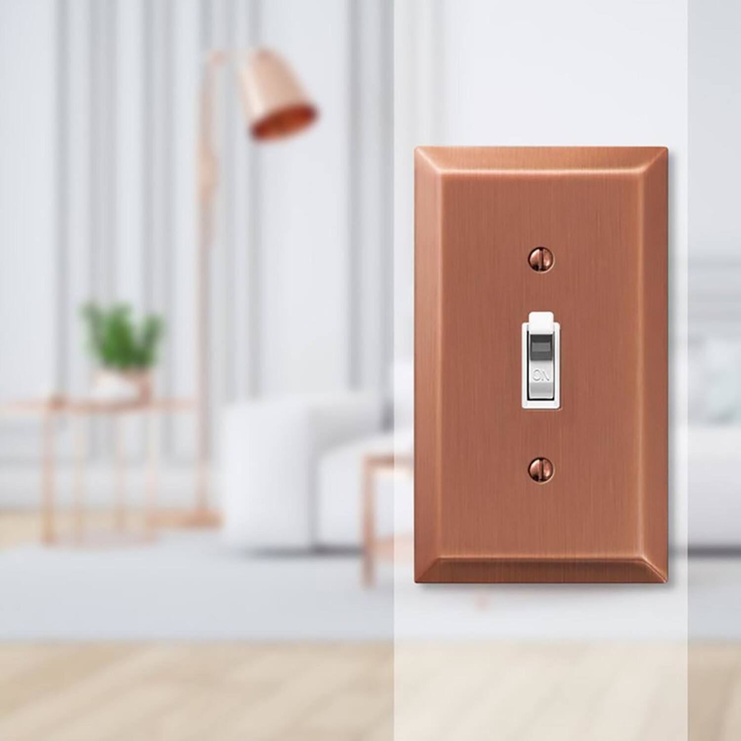 Left. AMERELLE - Amerelle Century Antique Copper 1 gang Stamped Steel Toggle Wall Plate 1 pk - Cooper.