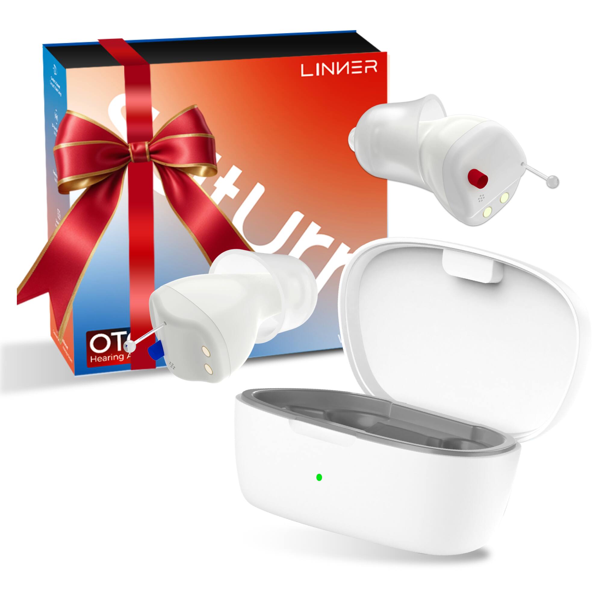 LINNER - New Saturn Rechargeable CIC OTC Hearing Aids for Adults, Noise & Feedback Reduction - White